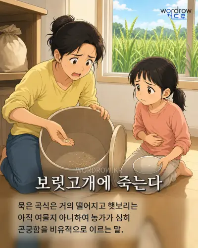 한국어 속담 “보릿고개에 죽는다” 1컷 일러스트