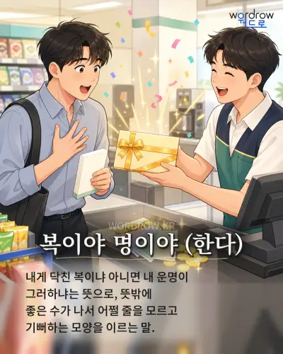 한국어 속담 “복이야 명이야” 1컷 일러스트