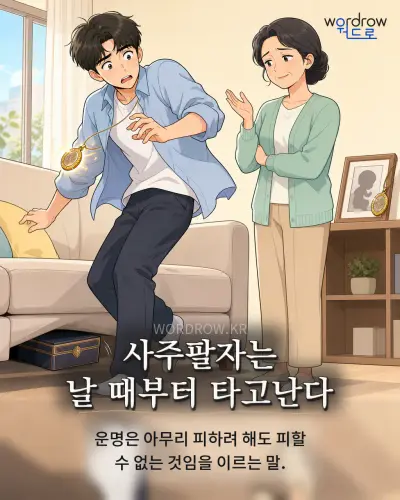 한국어 속담 “사주팔자는 날 때부터 타고난다” 1컷 일러스트