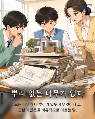 한국어 속담 “뿌리 없는 나무가 없다” 1컷 일러스트