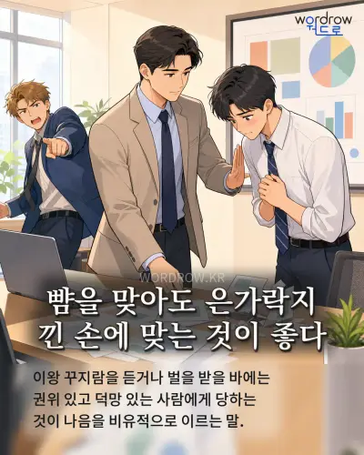 한국어 속담 “뺨을 맞아도 은가락지 낀 손에 맞는 것이 좋다” 1컷 일러스트