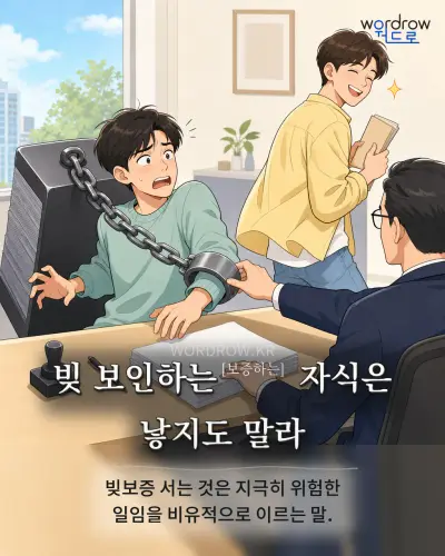 한국어 속담 “빚 보인하는[보증하는] 자식은 낳지도 말라” 1컷 일러스트