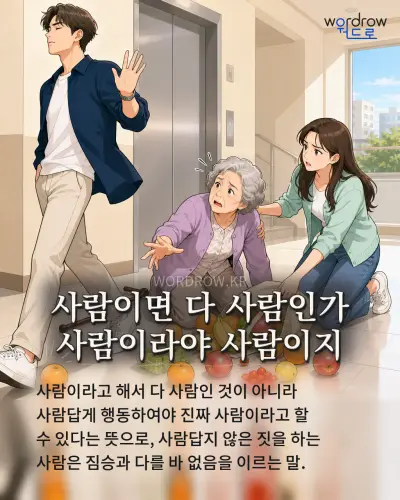 한국어 속담 “사람이면 다 사람인가 사람이라야 사람이지” 1컷 일러스트