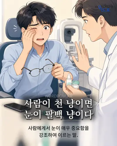 한국어 속담 “사람이 천 냥이면 눈이 팔백 냥이다” 1컷 일러스트