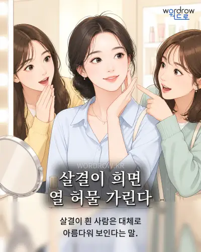 한국어 속담 “살결이 희면 열 허물 가린다” 1컷 일러스트