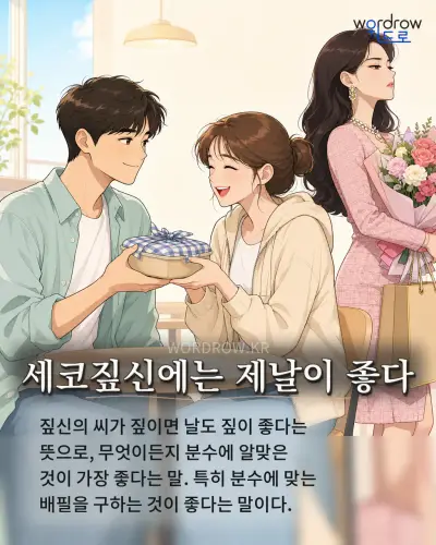 한국어 속담 “세코짚신에는 제날이 좋다” 1컷 일러스트