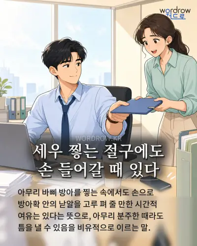 한국어 속담 “세우 찧는 절구에도 손 들어갈 때 있다” 1컷 일러스트