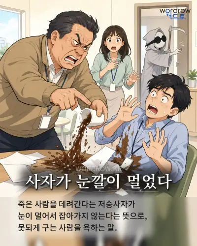 한국어 속담 “사자가 눈깔이 멀었다” 1컷 일러스트