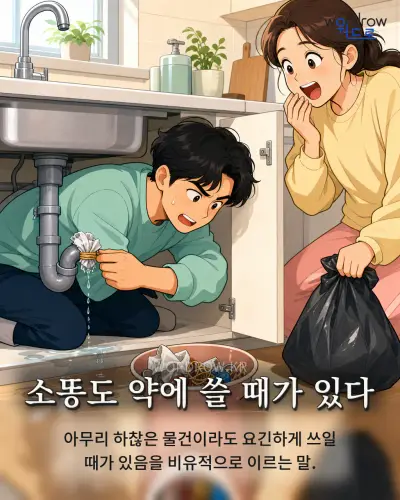 한국어 속담 “소똥도 약에 쓸 때가 있다” 1컷 일러스트