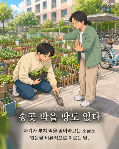 한국어 속담 “송곳 박을 땅도 없다” 1컷 일러스트