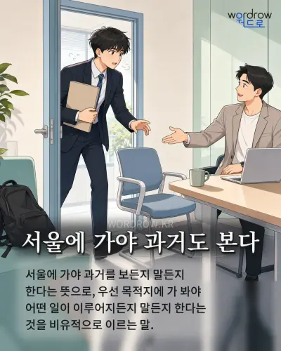 한국어 속담 “서울에 가야 과거도 본다” 1컷 일러스트