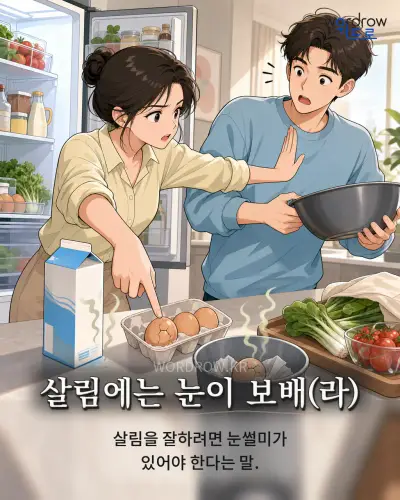 한국어 속담 “살림에는 눈이 보배(라)” 1컷 일러스트