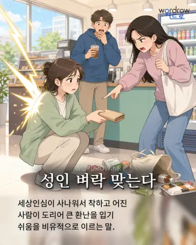 한국어 속담 “성인 벼락 맞는다” 1컷 일러스트
