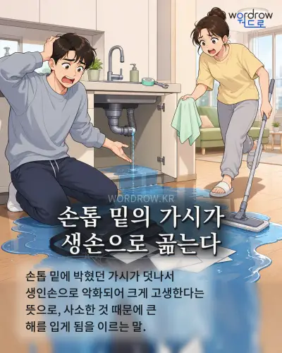 한국어 속담 “손톱 밑의 가시가 생손으로 곪는다” 1컷 일러스트
