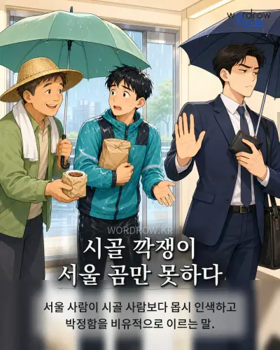 한국어 속담 “시골 깍쟁이 서울 곰만 못하다” 1컷 일러스트
