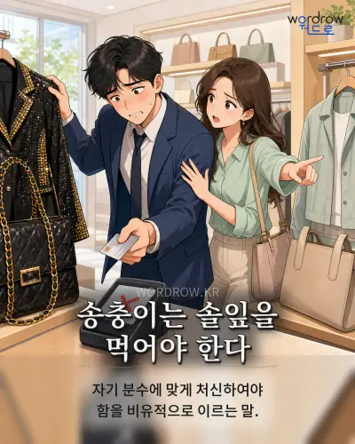 한국어 속담 “송충이는 솔잎을 먹어야 한다” 1컷 일러스트