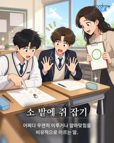 한국어 속담 “소 밭에 쥐 잡기” 1컷 일러스트