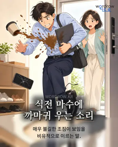 한국어 속담 “식전 마수에 까마귀 우는 소리” 1컷 일러스트