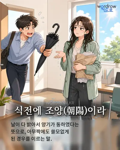 한국어 속담 “식전에 조양이라” 1컷 일러스트