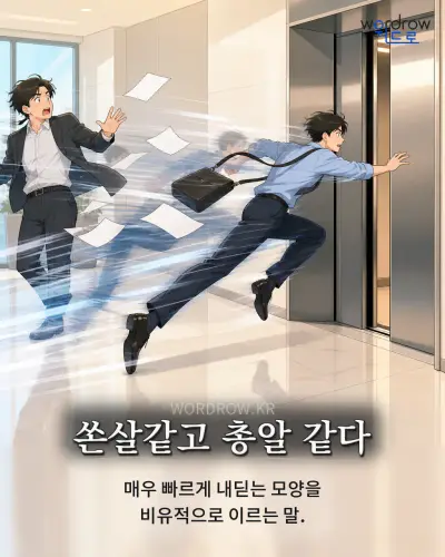 한국어 속담 “쏜살같고 총알 같다” 1컷 일러스트