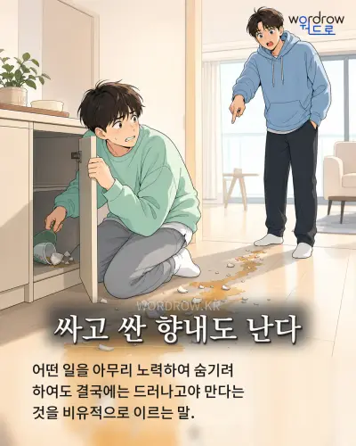 한국어 속담 “싸고 싼 향내도 난다” 1컷 일러스트