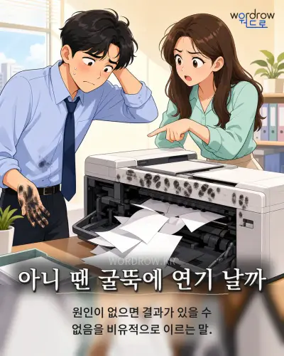 한국어 속담 “아니 땐 굴뚝에 연기 날까” 1컷 일러스트