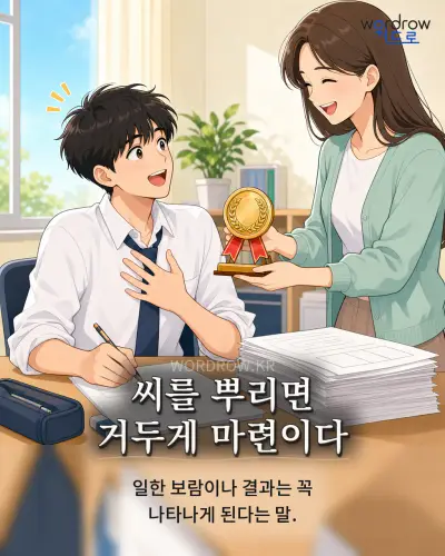 한국어 속담 “씨를 뿌리면 거두게 마련이다” 1컷 일러스트