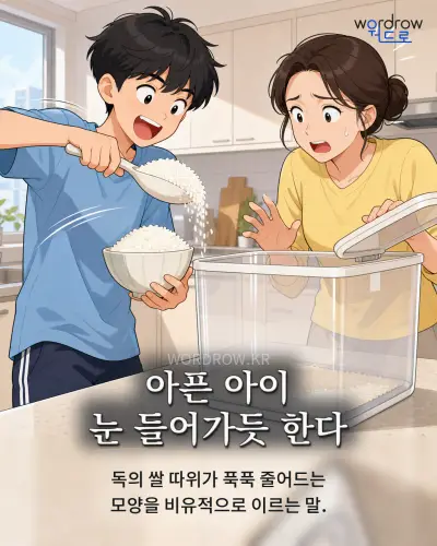 한국어 속담 “아픈 아이 눈 들어가듯 한다” 1컷 일러스트