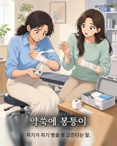 한국어 속담 “약쑥에 봉퉁이” 1컷 일러스트
