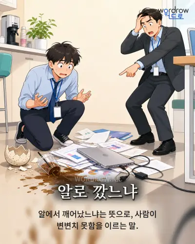 한국어 속담 “알로 깠느냐” 1컷 일러스트