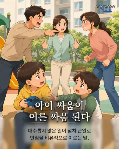 한국어 속담 “아이 싸움이 어른 싸움 된다” 1컷 일러스트