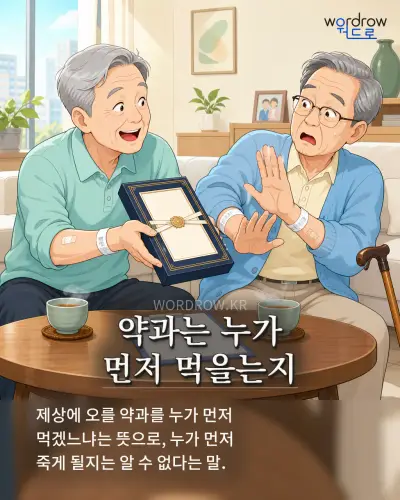 한국어 속담 “약과는 누가 먼저 먹을는지” 1컷 일러스트
