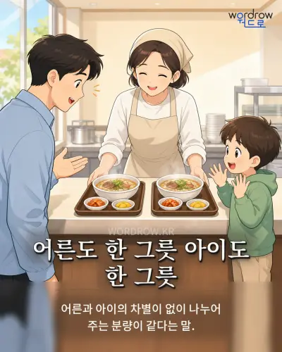 한국어 속담 “어른도 한 그릇 아이도 한 그릇” 1컷 일러스트