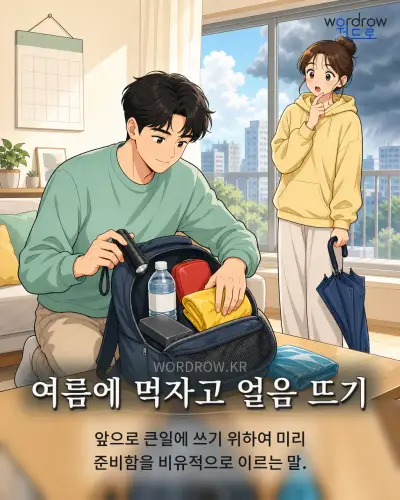 한국어 속담 “여름에 먹자고 얼음 뜨기” 1컷 일러스트