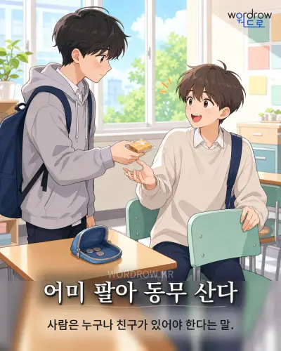 한국어 속담 “어미 팔아 동무 산다” 1컷 일러스트