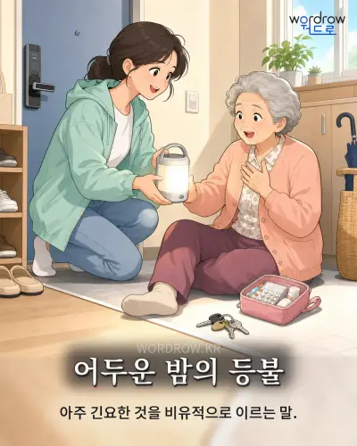 한국어 속담 “어두운 밤의 등불” 1컷 일러스트