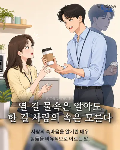 한국어 속담 “열 길 물속은 알아도 한 길 사람의 속은 모른다” 1컷 일러스트