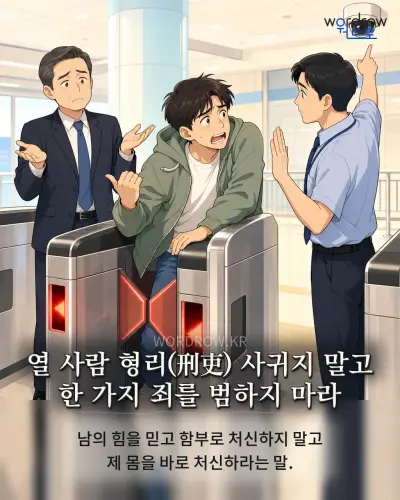 한국어 속담 “열 사람 형리(刑吏) 사귀지 말고 한 가지 죄를 범하지 마라” 1컷 일러스트
