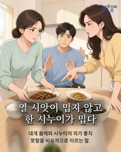 한국어 속담 “열 시앗이 밉지 않고 한 시누이가 밉다” 1컷 일러스트