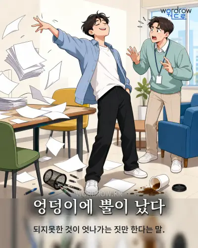 한국어 속담 “엉덩이에 뿔이 났다” 1컷 일러스트