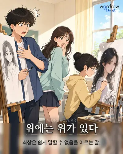 한국어 속담 “위에는 위가 있다” 1컷 일러스트