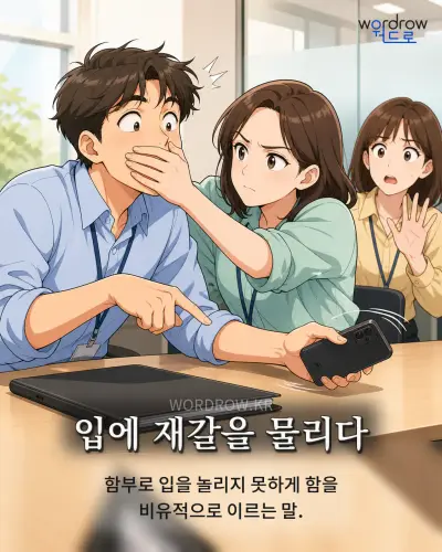 한국어 속담 “입에 재갈을 물리다” 1컷 일러스트