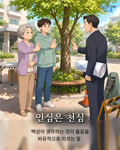한국어 속담 “인심은 천심” 1컷 일러스트