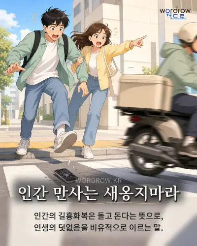 한국어 속담 “인간 만사는 새옹지마라” 1컷 일러스트