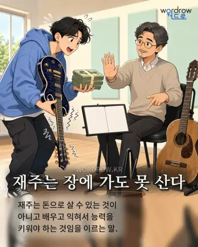 한국어 속담 “재주는 장에 가도 못 산다” 1컷 일러스트
