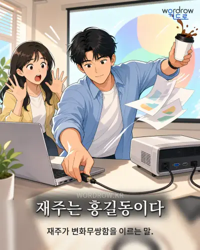 한국어 속담 “재주는 홍길동이다” 1컷 일러스트
