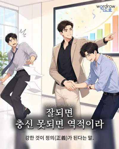 한국어 속담 “잘되면 충신 못되면 역적이라” 1컷 일러스트