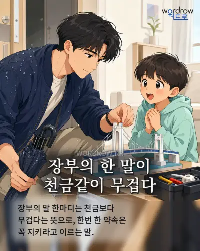 한국어 속담 “장부의 한 말이 천금같이 무겁다” 1컷 일러스트