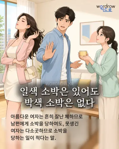 한국어 속담 “일색 소박은 있어도 박색 소박은 없다” 1컷 일러스트