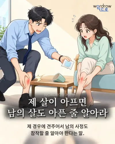 한국어 속담 “제 살이 아프면 남의 살도 아픈 줄 알아라” 1컷 일러스트